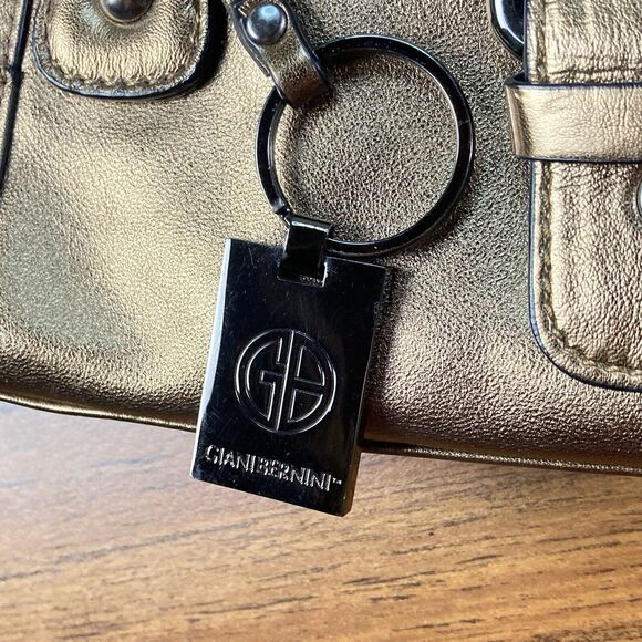 Gianni Bernini Shoulder Bag Bronze Metallic Leather Purse Snap Closure Classic - Picture 5 of 12